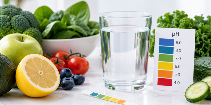pH scale, alkaline foods and water illustrating the acidic body cancer claim